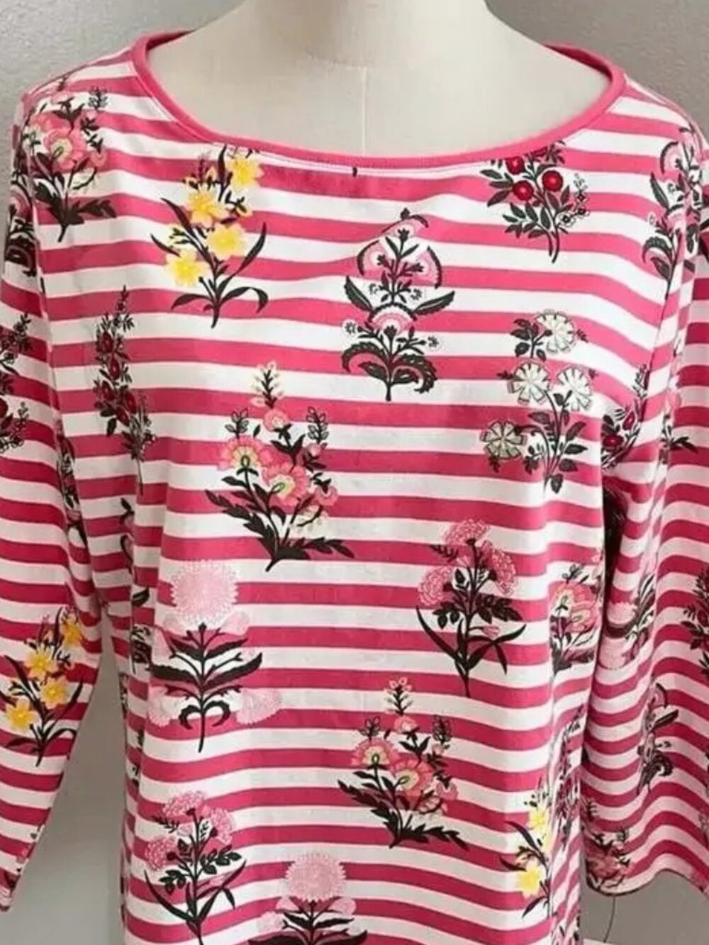 Talbots Striped & Floral Top 3/4 Sleeve Tee Size MP NEW WITHOUT TAG